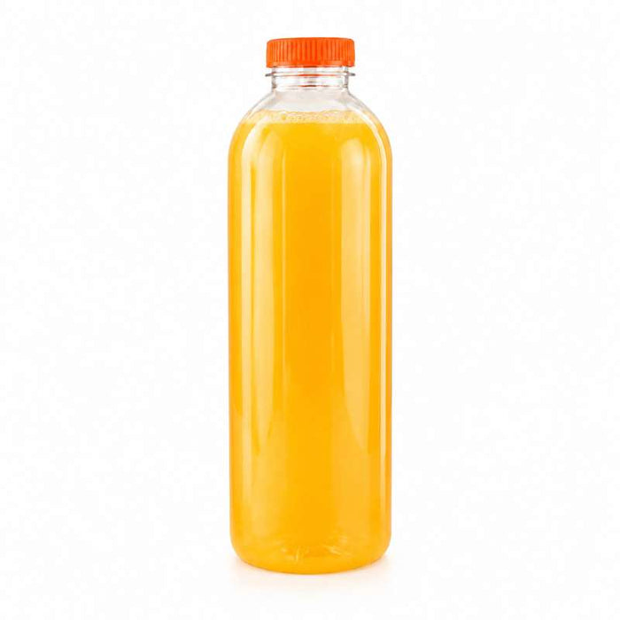 Bouteille transparente en plastique RPET avec bouchon attaché orange   H240mm 1000ml-74Pcs