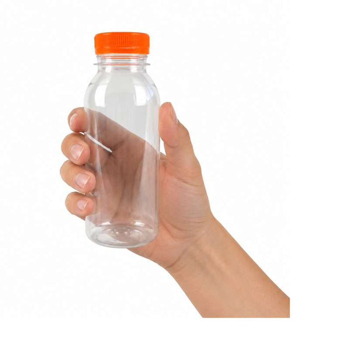 Bouteille transparente en plastique RPET avec bouchon attaché orange  56 H150mm 250ml-270Pcs