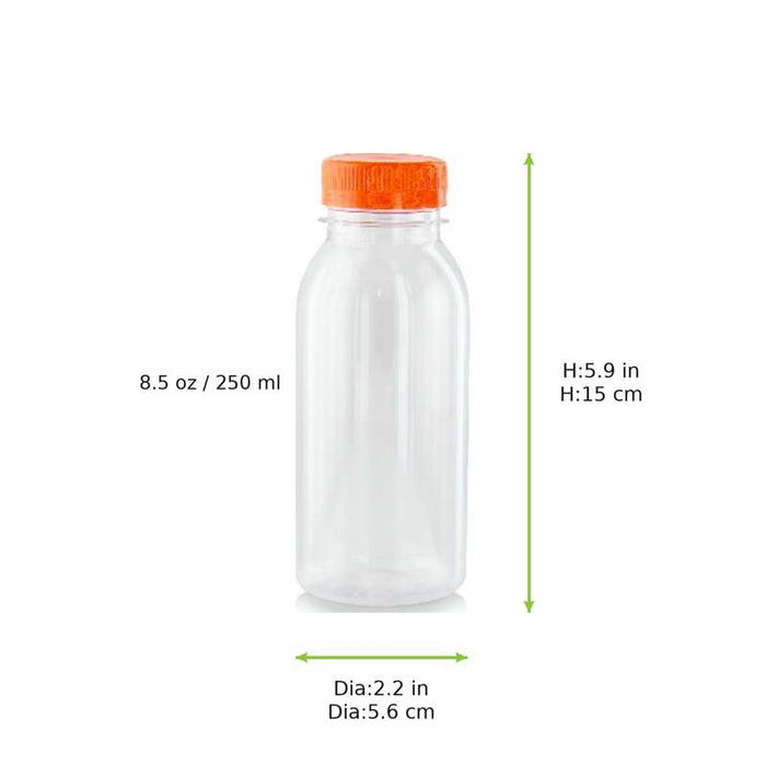 Bouteille transparente en plastique RPET avec bouchon attaché orange  56 H150mm 250ml-270Pcs
