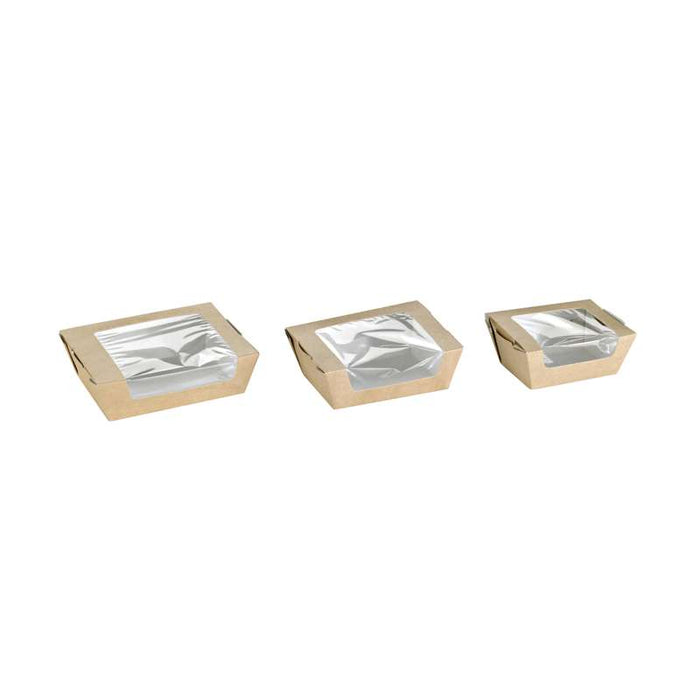 Boite salade carton kraft brun à fenêtre  120x100mm H40mm 375ml-250Pcs