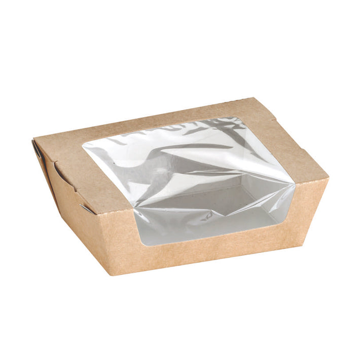 Boite salade carton kraft brun à fenêtre  120x100mm H40mm 375ml-250Pcs