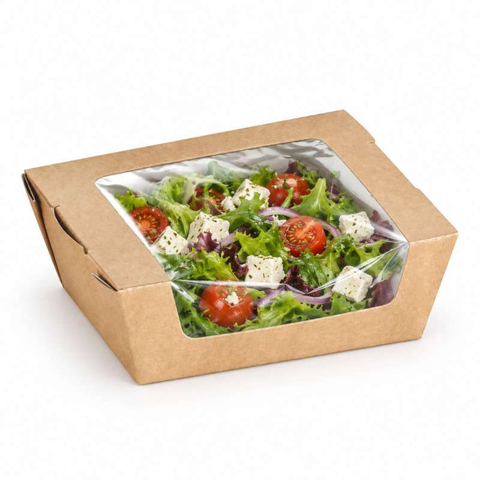 Boite salade carton kraft brun à fenêtre  120x100mm H40mm 375ml-250Pcs