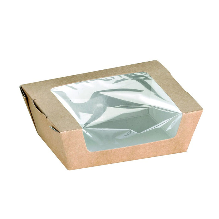 Boite salade carton kraft brun à fenêtre  120x100mm H40mm 375ml-250Pcs