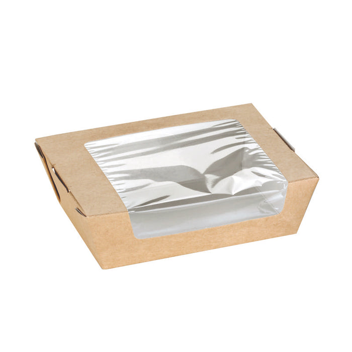 Boîte à salade kraft brune avec fenêtre 135x115mm H40mm 500ml - 100Pcs