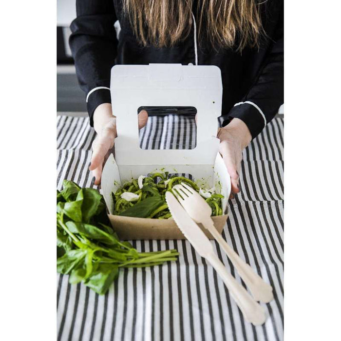 Boîte salade carton kraft brun à double fenêtre 98x115mm H45mm 400ml-360Pcs