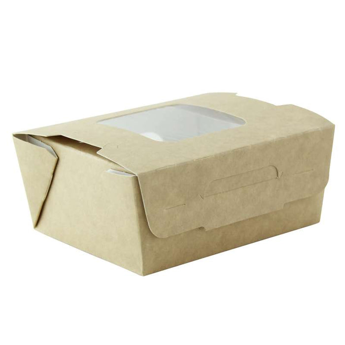 Boîte salade carton kraft brun à double fenêtre 98x115mm H45mm 400ml-360Pcs