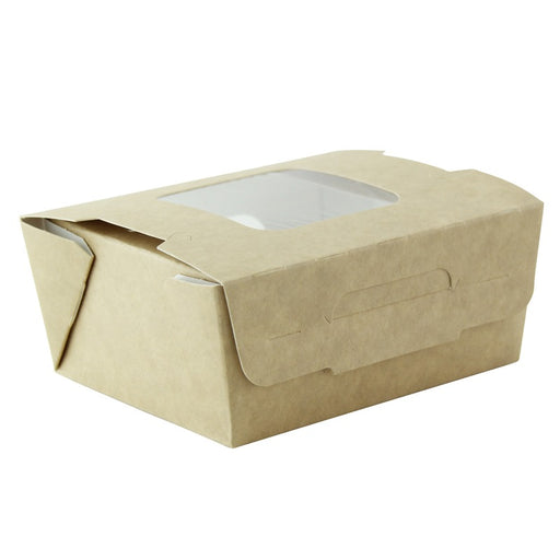 Boîte salade carton kraft brun à double fenêtre 98x115mm H45mm 400ml-360Pcs
