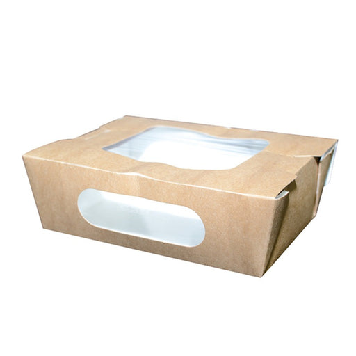 Boîte salade carton kraft brun à double fenêtre 167x118mm H50mm 900ml-270Pcs