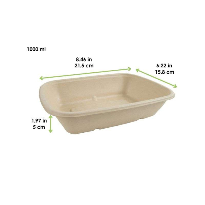 Plateau pulpe rectangulaire brun  215x158mm H50mm 1000ml-300Pcs