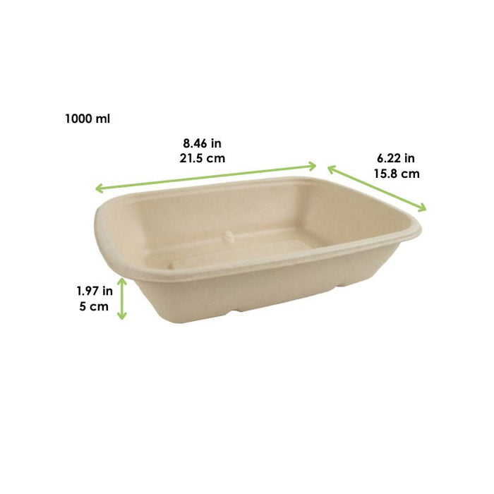 Plateau pulpe rectangulaire brun  215x158mm H50mm 1000ml-300Pcs