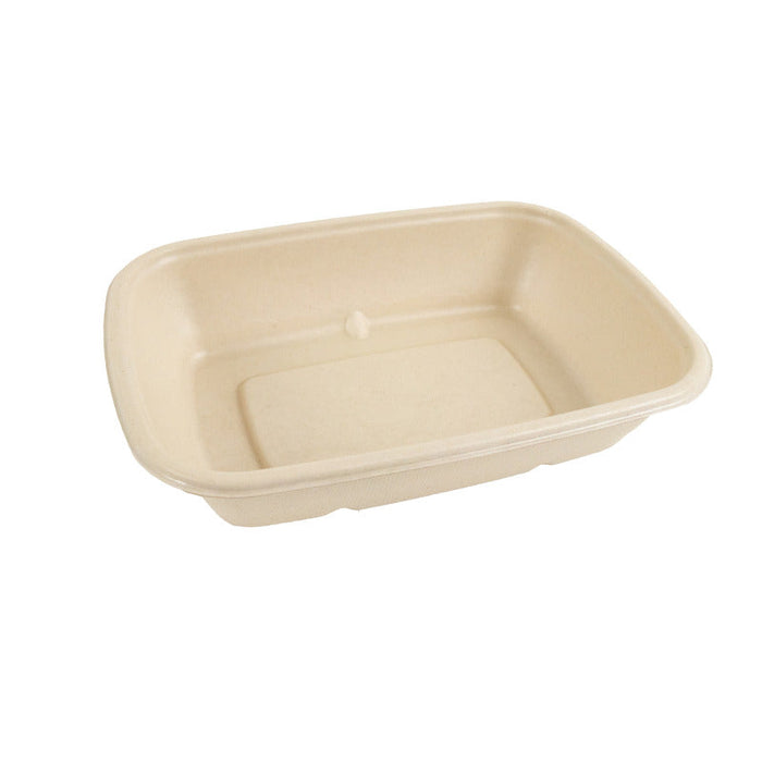 Plateau scellable pulpe rectangulaire brun laminé PLA  214x157mm H46mm 1000ml-300Pcs