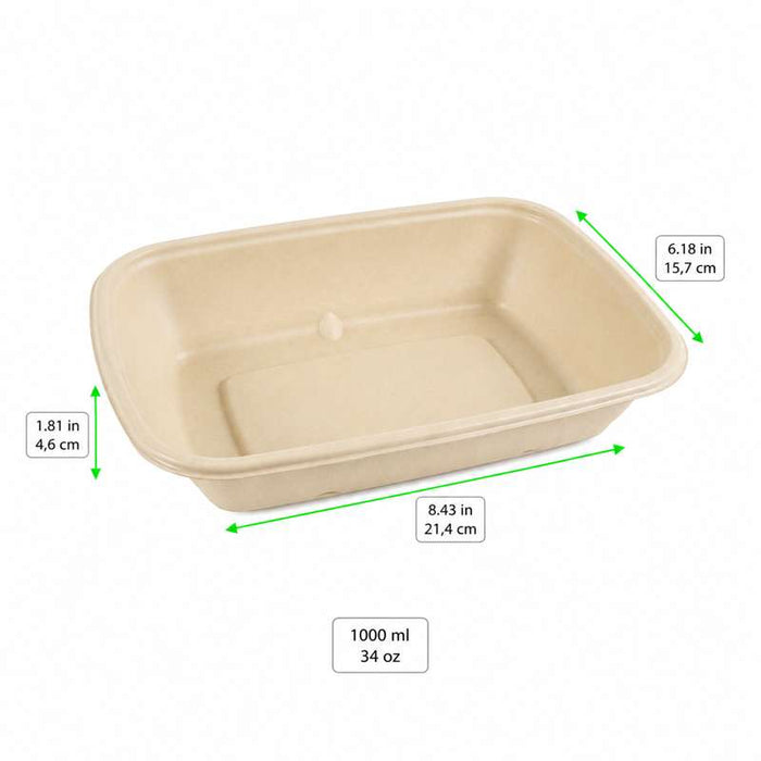 Plateau scellable pulpe rectangulaire brun laminé PLA  214x157mm H46mm 1000ml-300Pcs