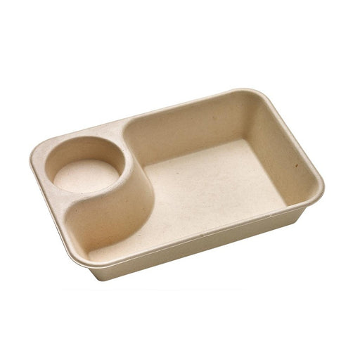 Plateau pulpe rectangulaire brun avec compartiment à sauce  218x165mm H45mm 850ml-300Pcs