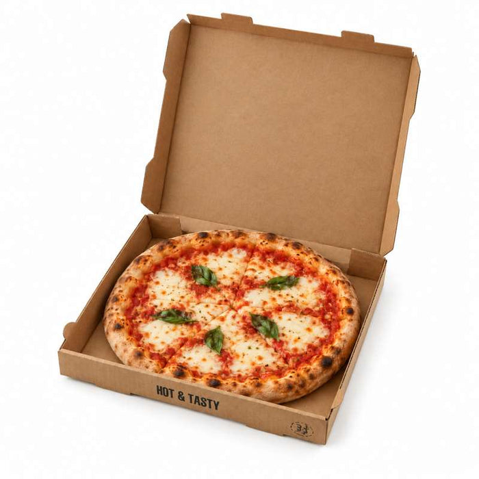 Boîte à pizza en carton brun imprimé "Hot and Tasty" 260x260mm H40mm - 100Pcs