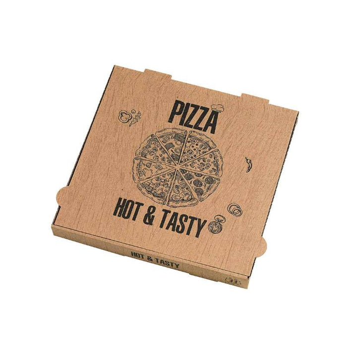 Boîte pizza carton brun "Hot and Tasty" 310x310mm H40mm - 100Pcs