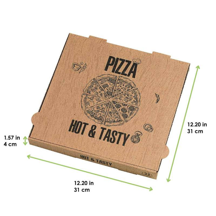 Boîte pizza carton brun "Hot and Tasty" 310x310mm H40mm - 100Pcs