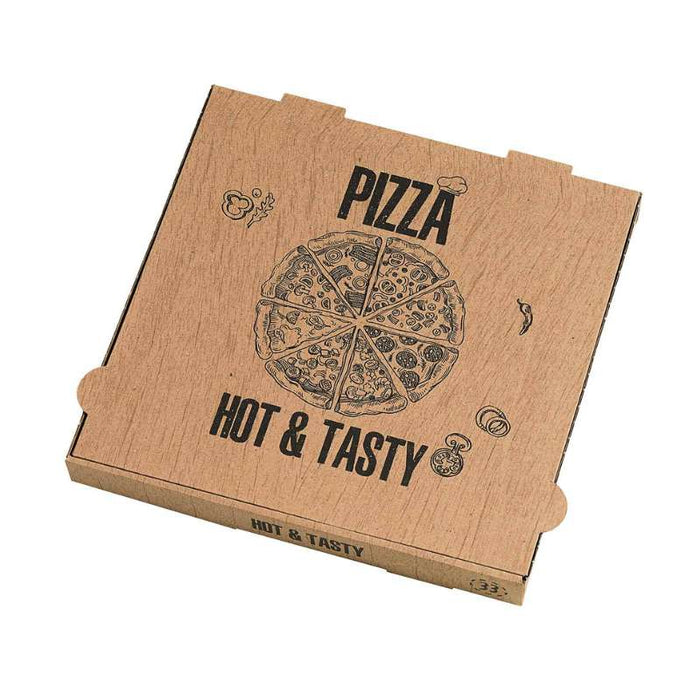 Carton à pizza brun imprimé "Hot and Tasty" 330x330mm H40mm - 100Pcs