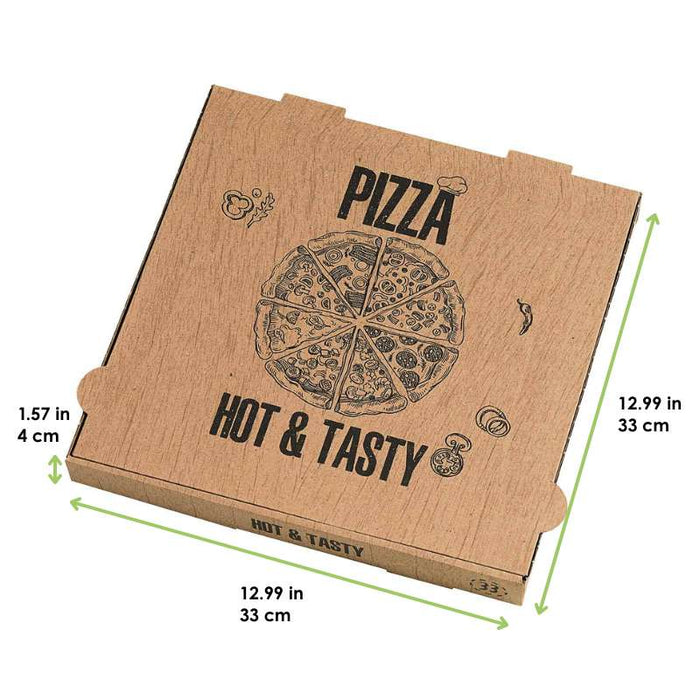 Carton à pizza brun imprimé "Hot and Tasty" 330x330mm H40mm - 100Pcs