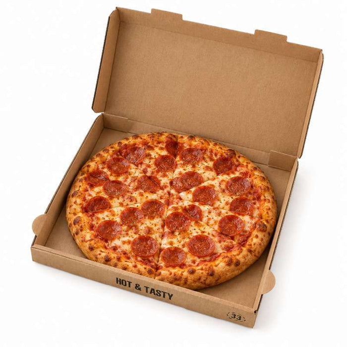 Carton à pizza brun imprimé "Hot and Tasty" 330x330mm H40mm - 100Pcs