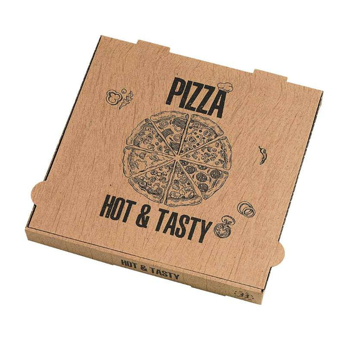 Boite à pizza carton brun, décor "Hot and Tasty"  400x400mm H40mm-100Pcs