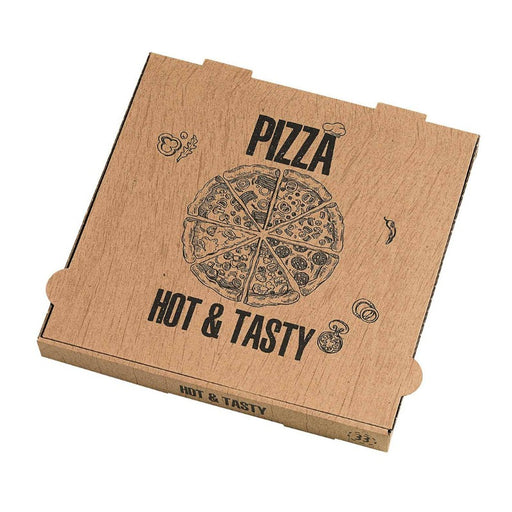 Boite à pizza carton brun, décor "Hot and Tasty"  400x400mm H40mm-100Pcs
