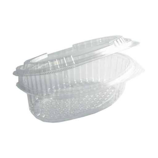 Barquette plastique PET transparente ovale avec couvercle attaché 255x160mm H110mm 2000ml-280Pcs