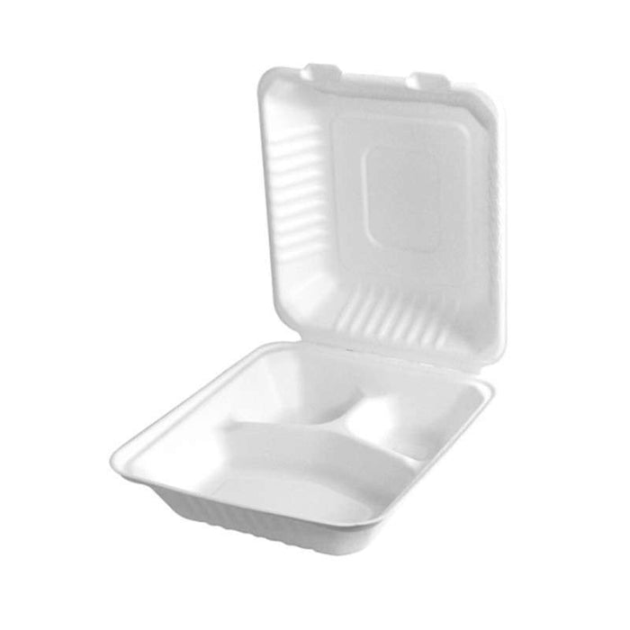 Boîte repas transparente 3 cases à couvercle attenant 260x160mm H47mm - 300Pcs