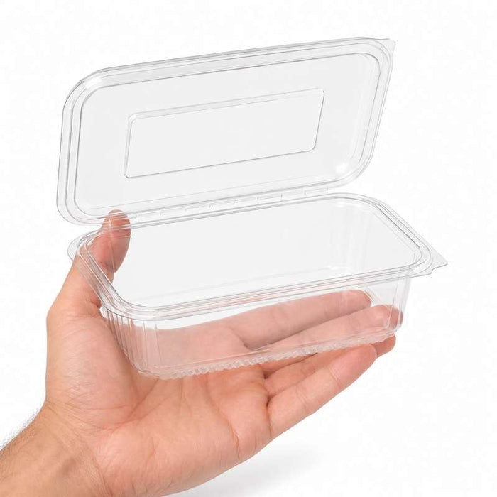 Barquette PET transparente à couvercle charnière 103x87mm H34mm 125ml - 800Pcs