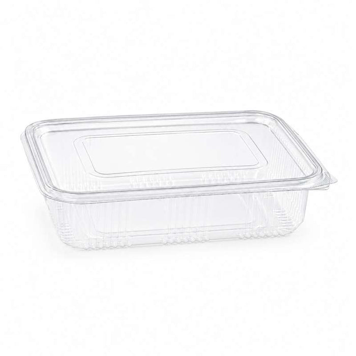 Barquette plastique PET rectangulaire transparente avec couvercle attaché  230x175mm H55mm 1350ml-300Pcs