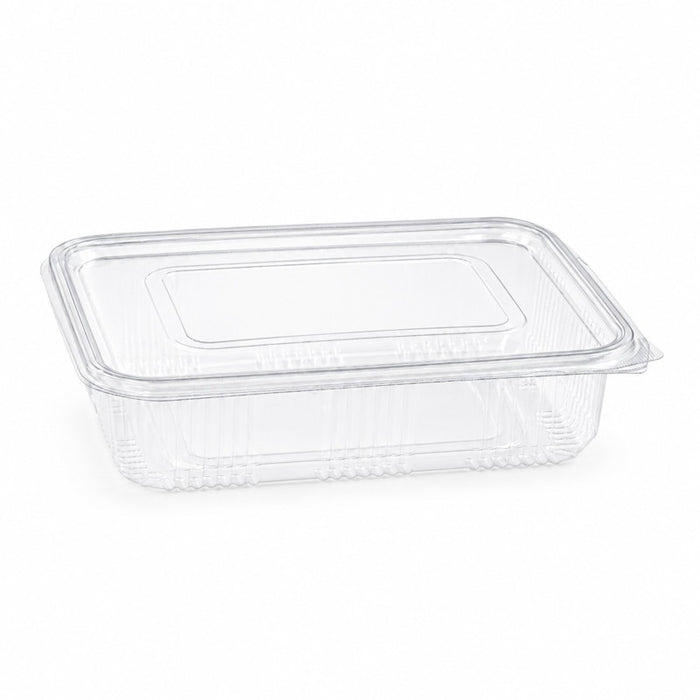 Barquette plastique PET rectangulaire transparente avec couvercle attaché  230x175mm H55mm 1350ml-300Pcs