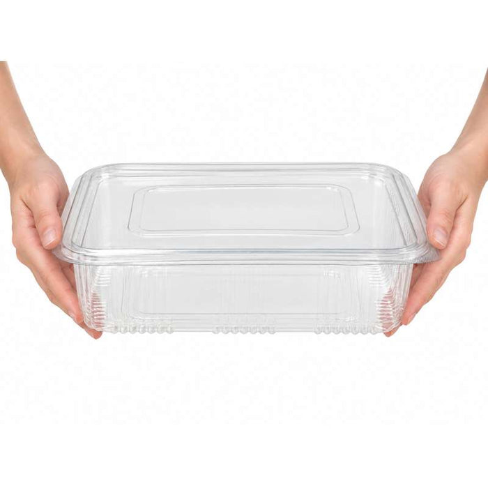 Barquette plastique PET rectangulaire transparente avec couvercle attaché  230x175mm H65mm 1700ml-300Pcs