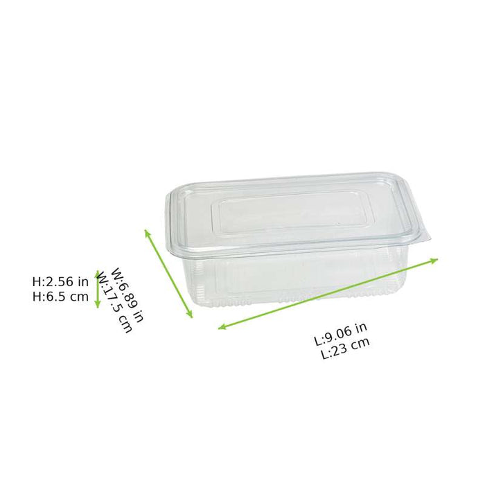 Barquette plastique PET rectangulaire transparente avec couvercle attaché  230x175mm H65mm 1700ml-300Pcs