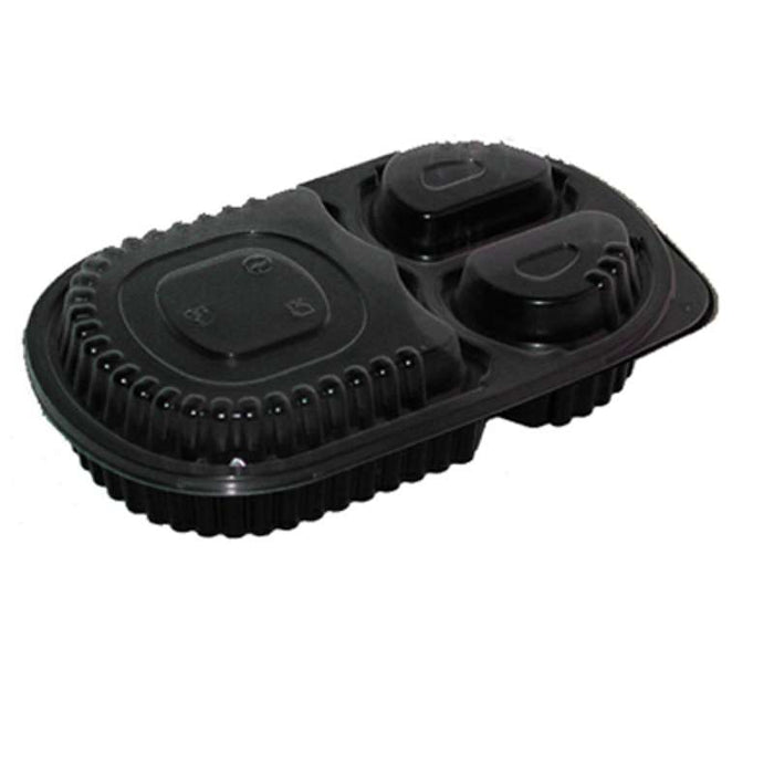 Barquette repas noire à trois cases en polypropylène 235x145mm H40mm 780ml - 400Pcs