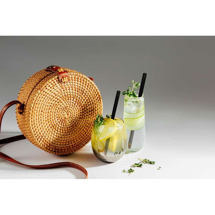 Paille cocktail courte en bambou noir à bout biseauté 145mm - 100Pcs