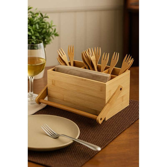 Porte couverts en bambou 4 compartiments  226x148mm H107mm-2Pcs