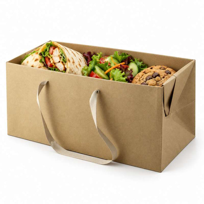 Sac boîte carton kraft poignées tissu (poids max 5kg) 300x200mm H170mm-50Pcs
