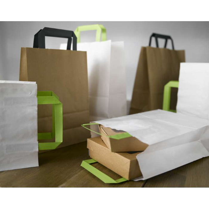 Sac cabas papier brun recyclé anses vertes  200x100mm H280mm-250Pcs