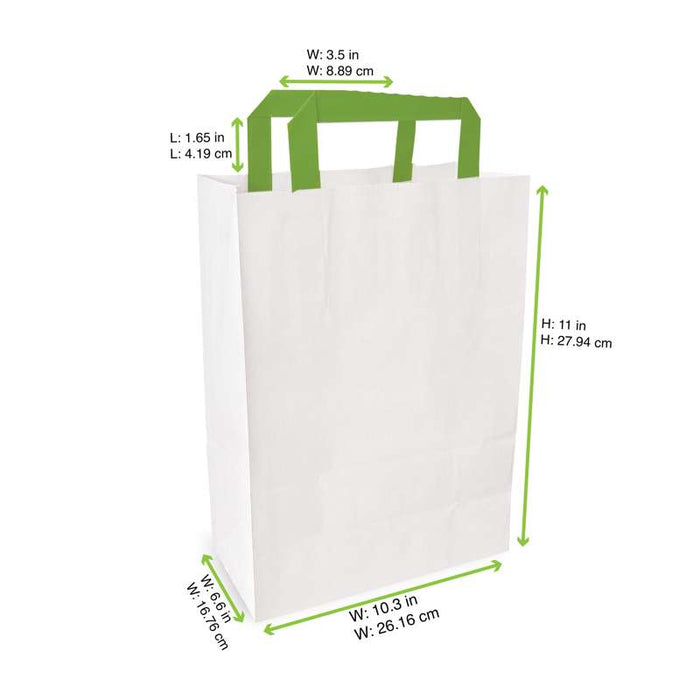 Sac cabas papier blanc recyclé anses vertes  260x170mm H280mm-250Pcs