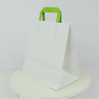 Sac cabas papier blanc recyclé anses vertes  260x170mm H280mm-250Pcs