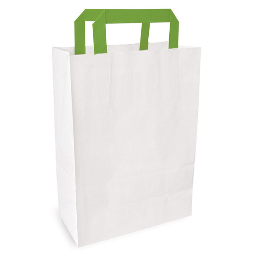 Sac cabas papier blanc recyclé anses vertes  260x170mm H280mm-250Pcs