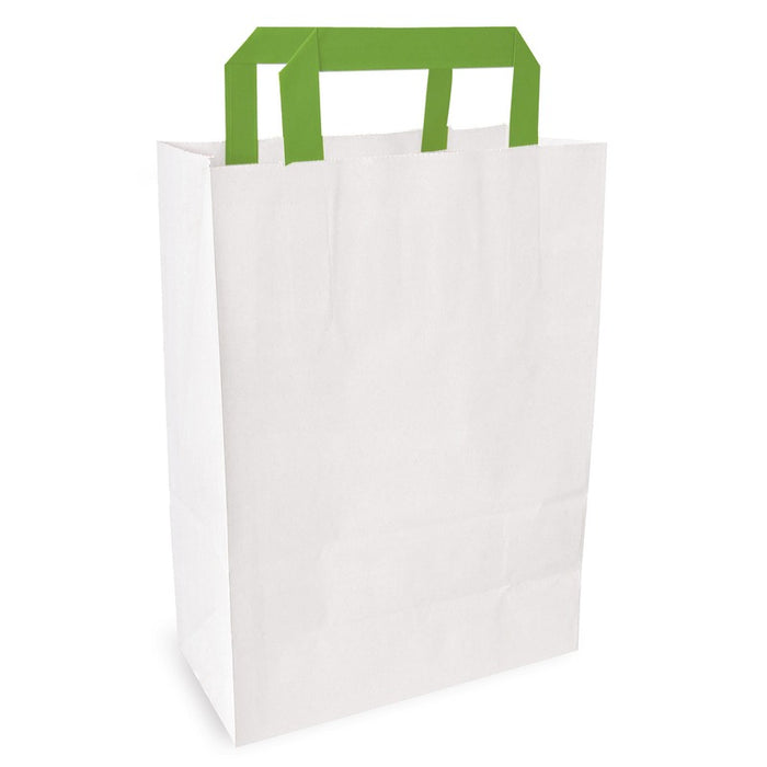 Sac cabas papier blanc recyclé anses vertes  260x170mm H280mm-250Pcs