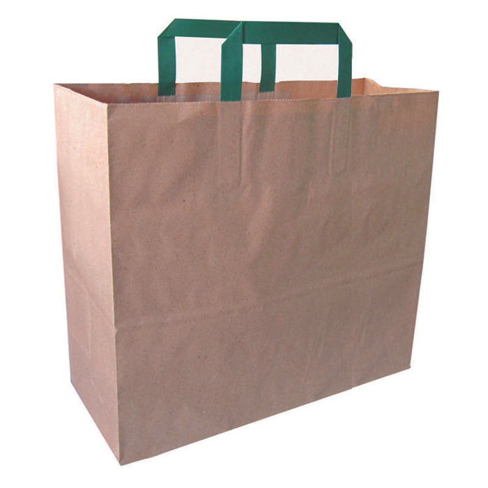 Sac cabas papier kraft brun recyclé avec anses vertes  320x170mm H340mm-250Pcs