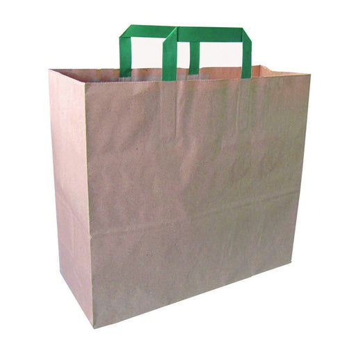Sac cabas papier kraft brun recyclé avec anses vertes  320x170mm H340mm-250Pcs