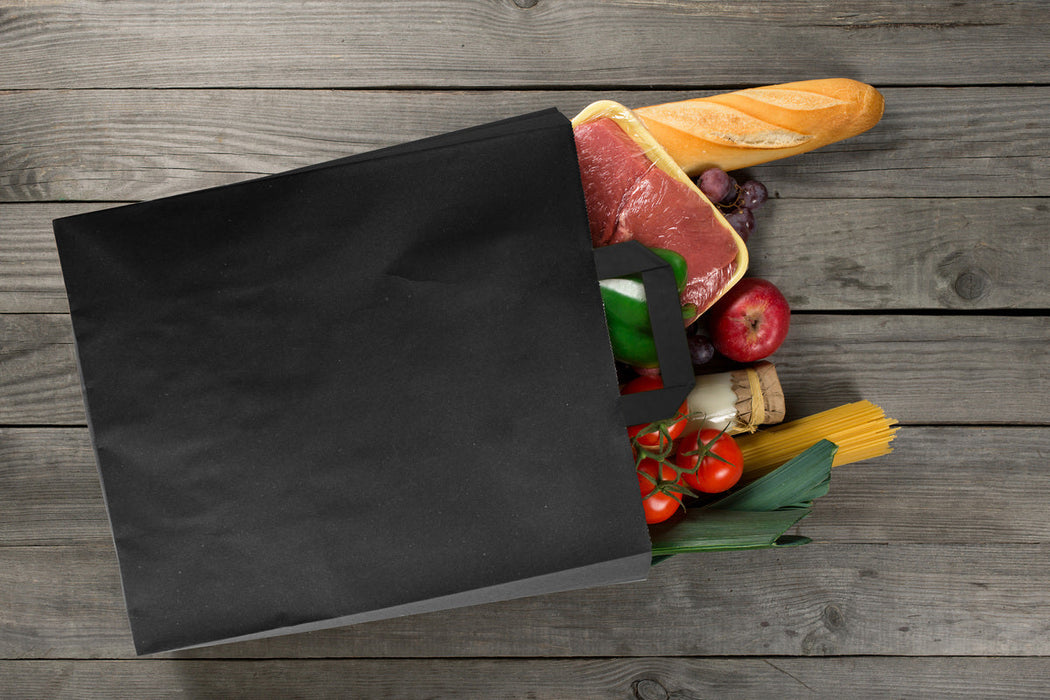 Sac cabas papier recyclé kraft brun imprimé noir 200x100mm H280mm-250Pcs