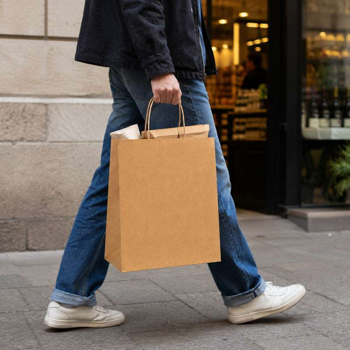 Sac cabas brun en papier kraft à poignées ficelles 281x120mm H310mm - 200Pcs