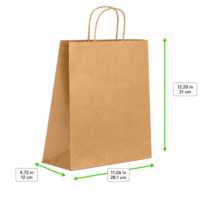Sac cabas brun en papier kraft à poignées ficelles 281x120mm H310mm - 200Pcs