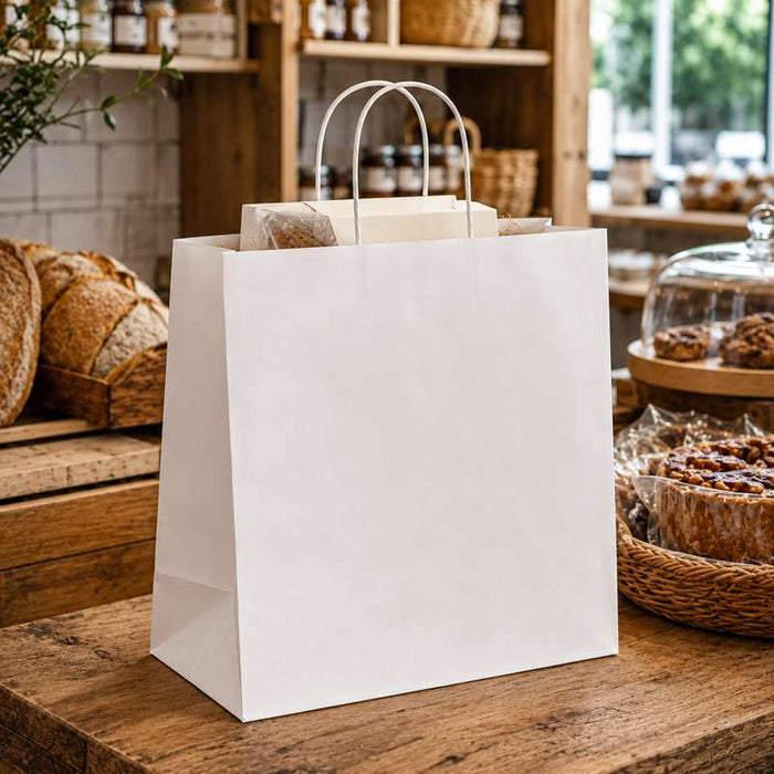 Sac cabas papier blanc poignées ficelles  280x120mm H310mm-200Pcs