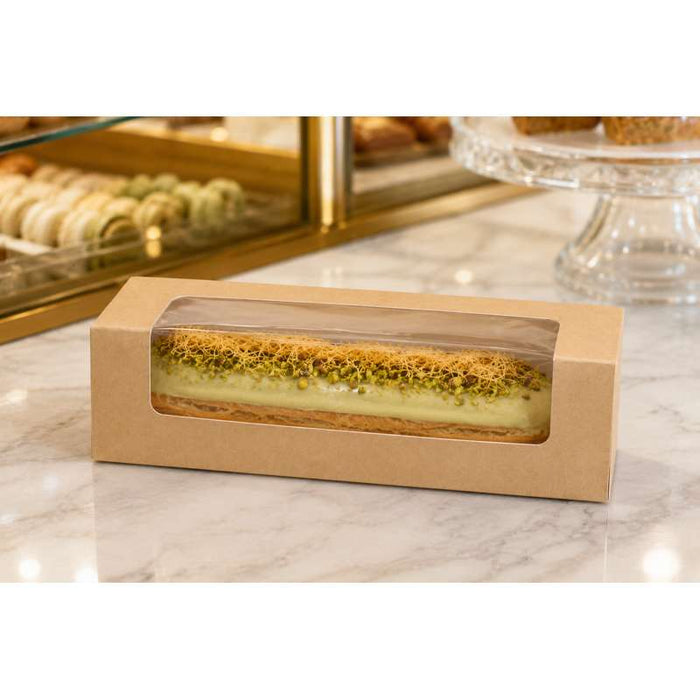 Boîte éclair ou macarons en carton kraft à fenêtre 150x60mm H50mm - 250Pcs
