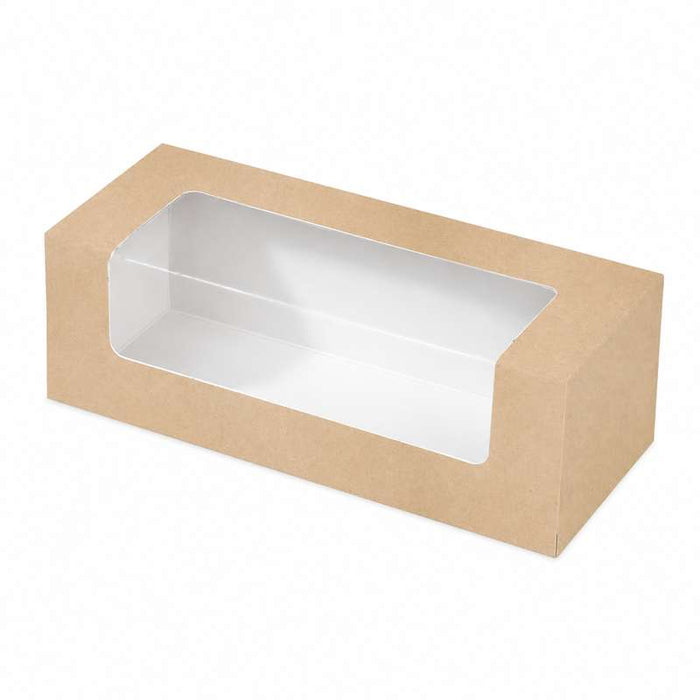 Boîte éclair ou macarons en carton kraft à fenêtre 150x60mm H50mm - 250Pcs