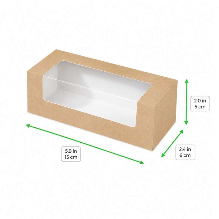 Boîte éclair ou macarons en carton kraft à fenêtre 150x60mm H50mm - 250Pcs